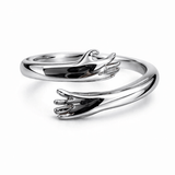 Silver Tone Open Hand Wrap Ring with Sculptural Minimal Artistic Design