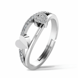 Silver Tone Double Heart Ring with CZ Studded Open Band Design