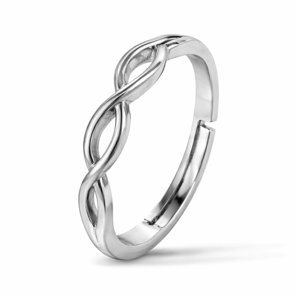 Silver Tone Infinity Twist Ring with Smooth Minimal Fluid Design