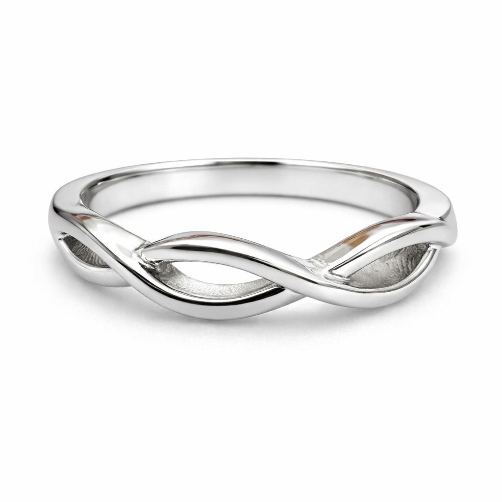 Silver Tone Infinity Twist Ring with Smooth Minimal Fluid Design