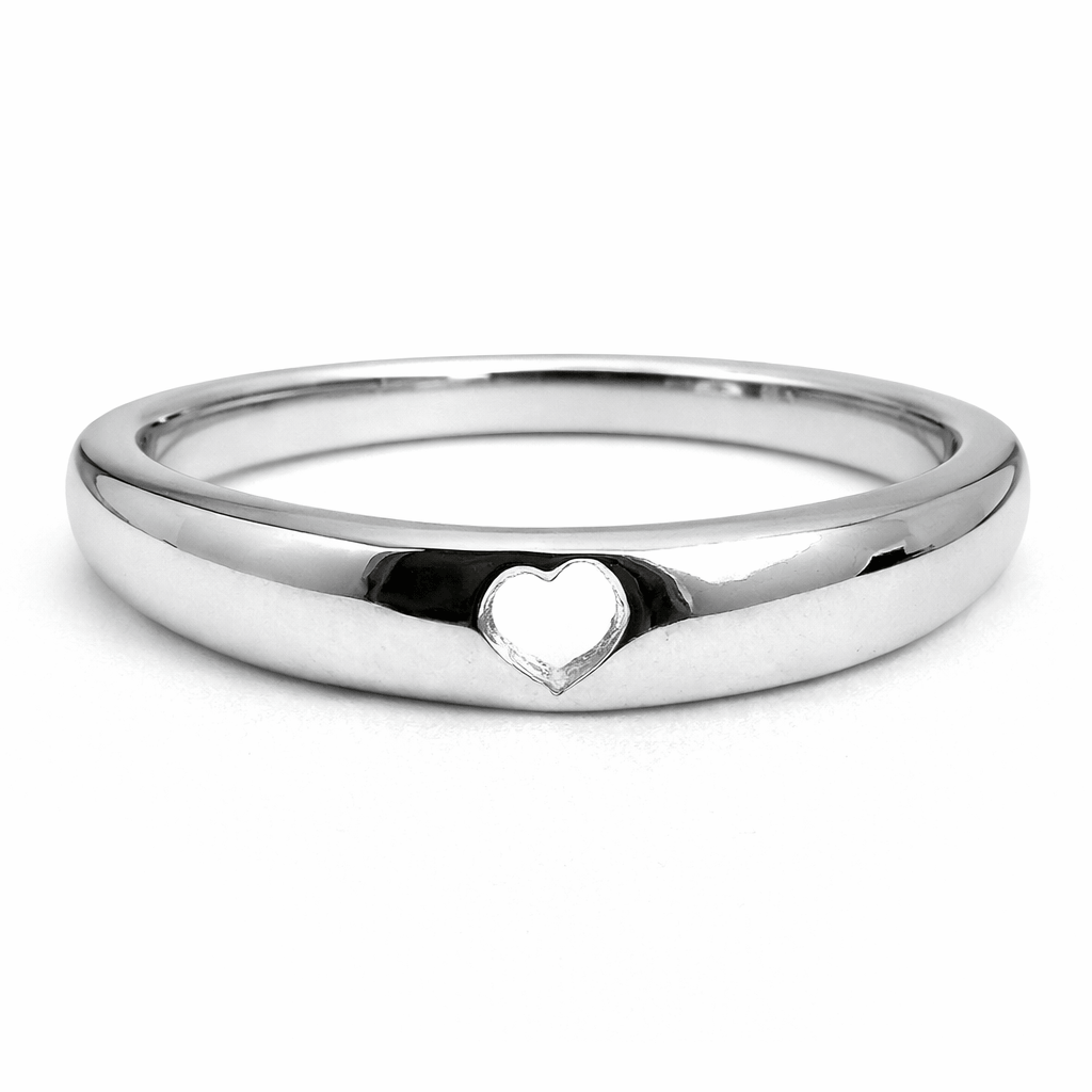 Silver Tone Minimal Heart Ring with Polished Slim Band Elegant Design