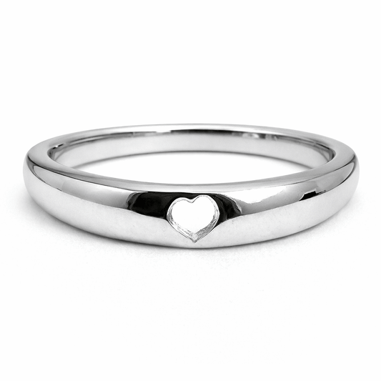 Silver Tone Minimal Heart Ring with Polished Slim Band Elegant Design