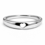 Silver Tone Minimal Heart Ring with Polished Slim Band Elegant Design