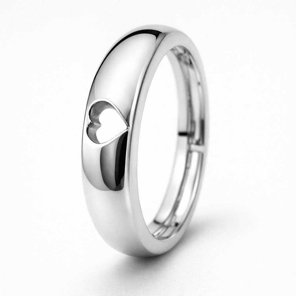 Silver Tone Minimal Heart Ring with Polished Slim Band Elegant Design