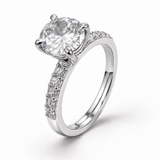 Silver Tone Classic Solitaire Ring with CZ Studded Slim Band