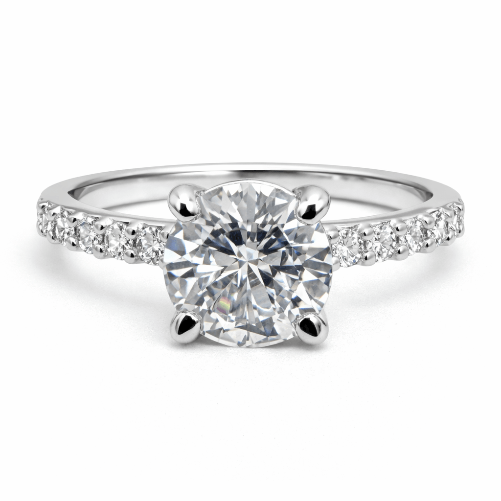 Silver Tone Classic Solitaire Ring with CZ Studded Slim Band