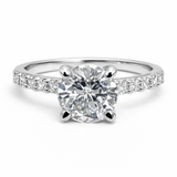 Silver Tone Classic Solitaire Ring with CZ Studded Slim Band