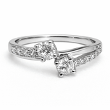 Silver Tone Dual Solitaire Ring with CZ Studded Twist Band Design