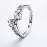 Silver Tone Dual Solitaire Ring with CZ Studded Twist Band Design