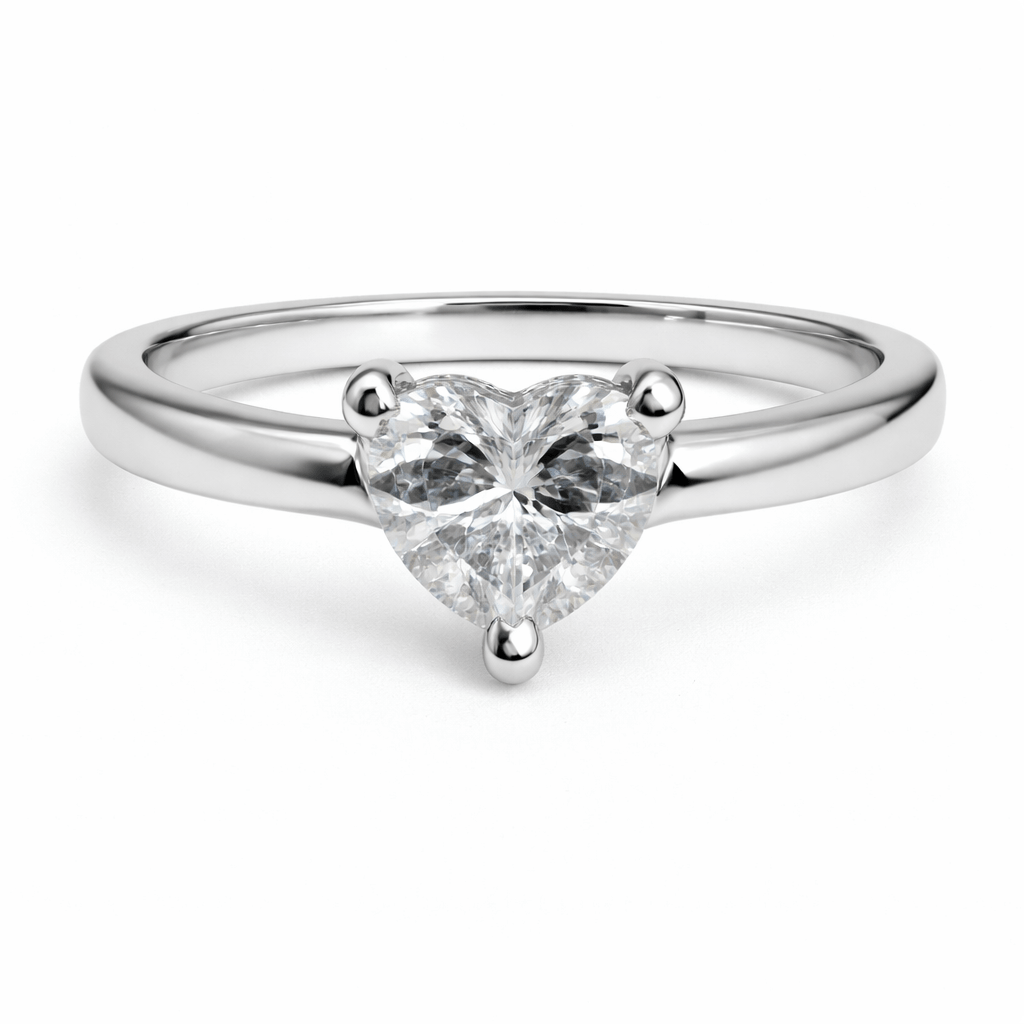 Silver Tone Heart Shape Solitaire Ring with Minimal Elegant Band