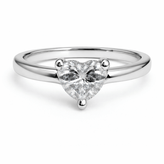 Silver Tone Heart Shape Solitaire Ring with Minimal Elegant Band