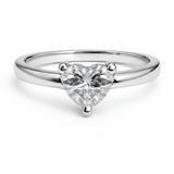 Silver Tone Heart Shape Solitaire Ring with Minimal Elegant Band