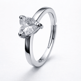 Silver Tone Heart Shape Solitaire Ring with Minimal Elegant Band