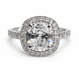 Silver Tone Halo Solitaire Ring with Round CZ and Pave Band