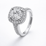 Silver Tone Cushion Halo Ring with Round CZ and Pave Band