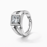 Silver Tone Geometric Solitaire Ring with Square Frame CZ Center