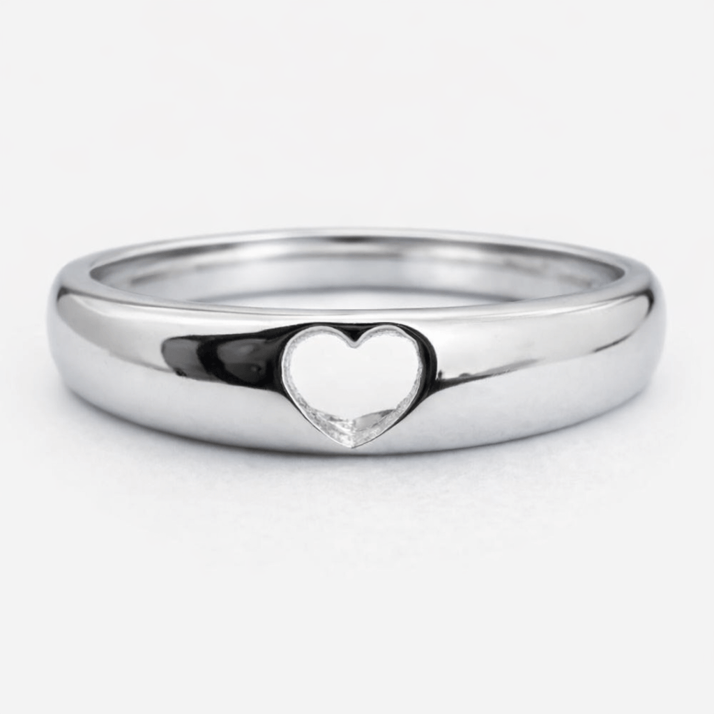 Silver Tone Minimal Heart Ring with Polished Band Subtle Design