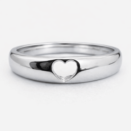 Silver Tone Minimal Heart Ring with Polished Band Subtle Design