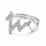 Silver Tone Heartbeat Love Ring with CZ Studded Open Design