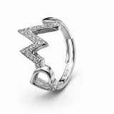 Silver Tone Heartbeat Love Ring with CZ Studded Open Design