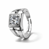 Silver Tone Geometric Solitaire Ring with Square Frame CZ Center