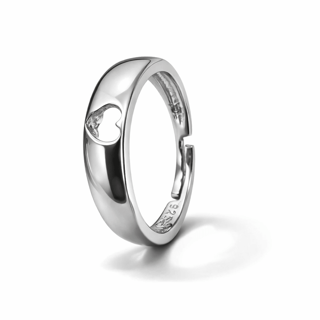 Silver Tone Minimal Heart Ring with Polished Band Subtle Design