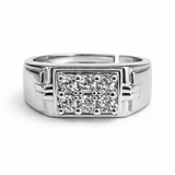 Silver Tone Square Cluster CZ Ring with Structured Band Bold Design