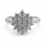 Silver Tone Floral Cluster CZ Ring with Multi Stone Statement Design