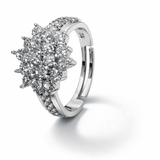 Silver Tone Floral Cluster CZ Ring with Multi Stone Statement Design