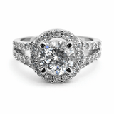 Silver Tone Halo Solitaire Ring with CZ Double Band Sparkle Design