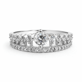 Silver Tone Pear Cut CZ Ring with Crown Style Multi Stone Band