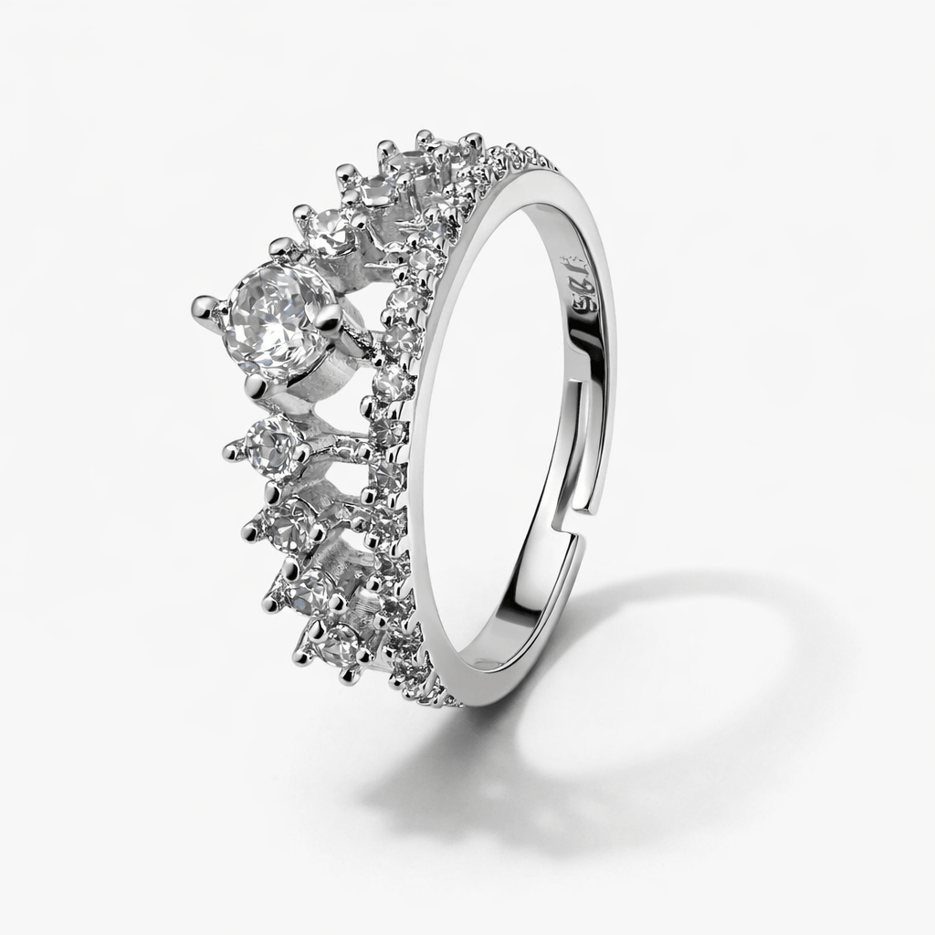 Silver Tone Pear Cut CZ Ring with Crown Style Multi Stone Band