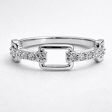 Silver Tone Minimal Rectangle Link Ring with CZ Studded Band