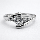 Silver Tone Twist Solitaire Ring with CZ Accents Elegant Modern Design