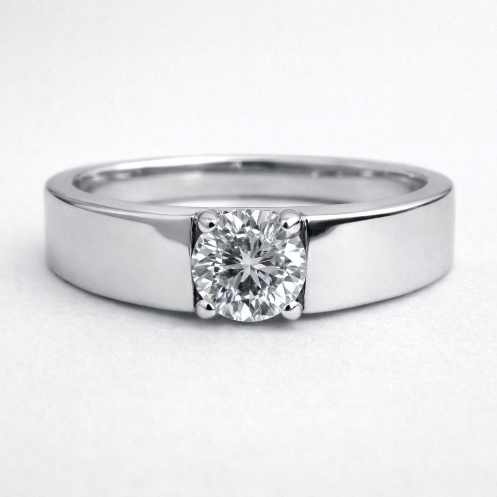 Silver Tone Classic Solitaire Ring with Round CZ Minimal Design