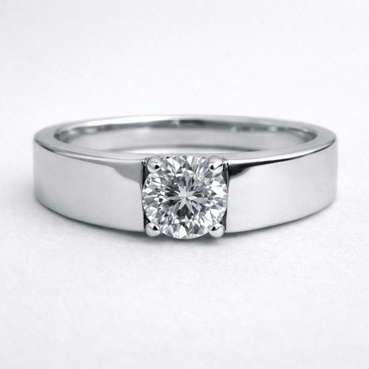 Silver Tone Classic Solitaire Ring with Round CZ Minimal Design