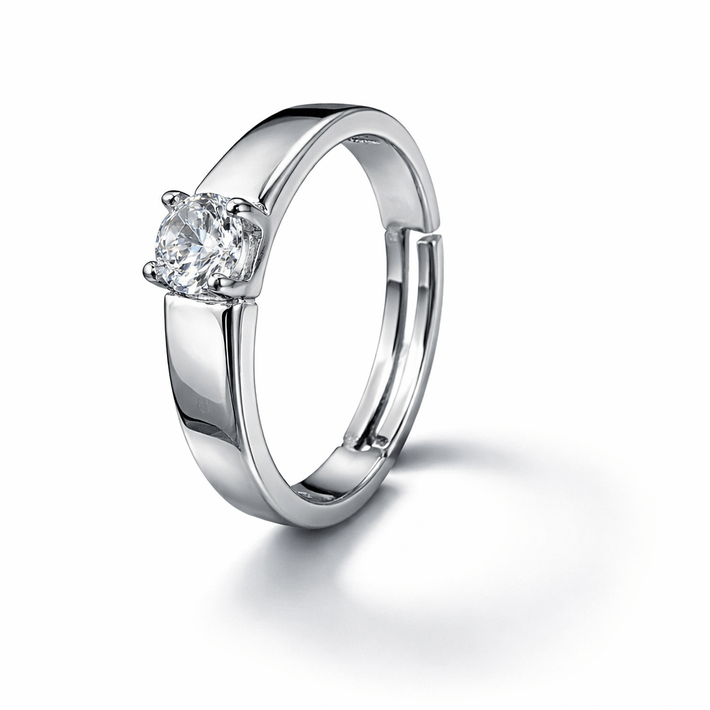 Silver Tone Classic Solitaire Ring with Round CZ Minimal Design