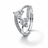 Silver Tone Dual Pear CZ Ring with Open Band Modern Design