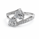 Silver Tone Dual Pear CZ Ring with Open Band Modern Design