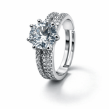 Silver Tone Double Band Solitaire Ring with CZ Studded Elegant Design