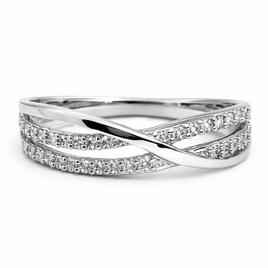 Silver Tone Criss Cross Infinity Ring with CZ Studded Elegant Design