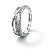 Silver Tone Criss Cross Infinity Ring with CZ Studded Elegant Design