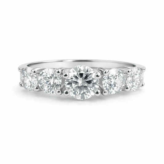 Silver Tone Five Stone CZ Ring with Classic Row Elegant Design