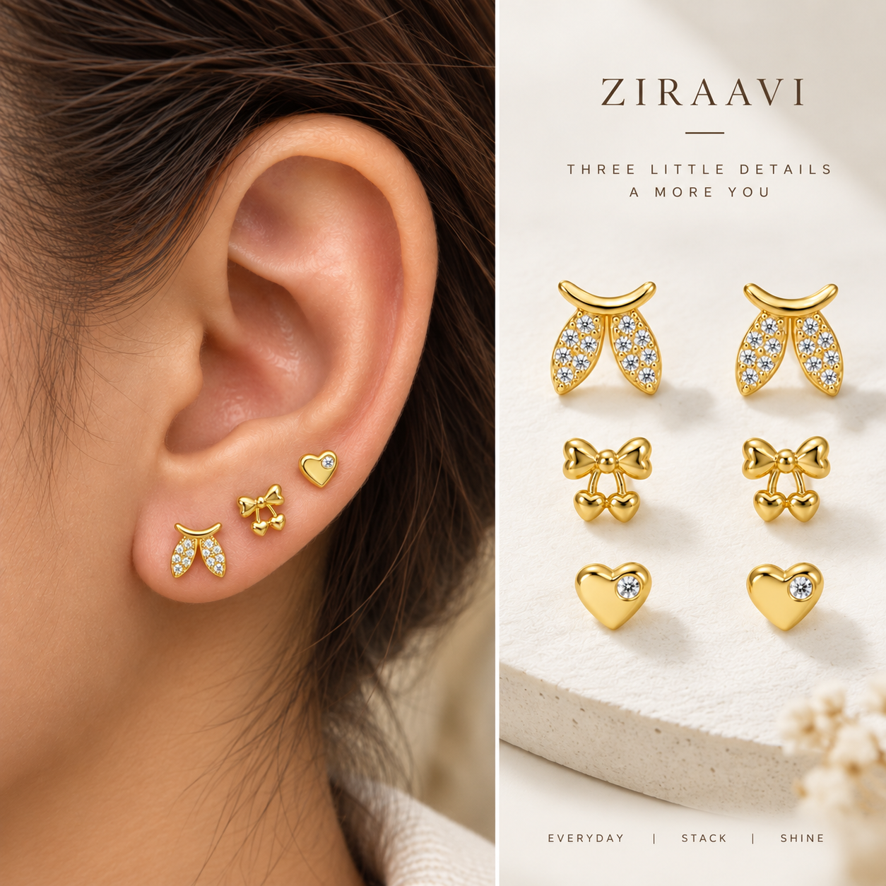 Bow, Heart & Sparkle Stud Earrings