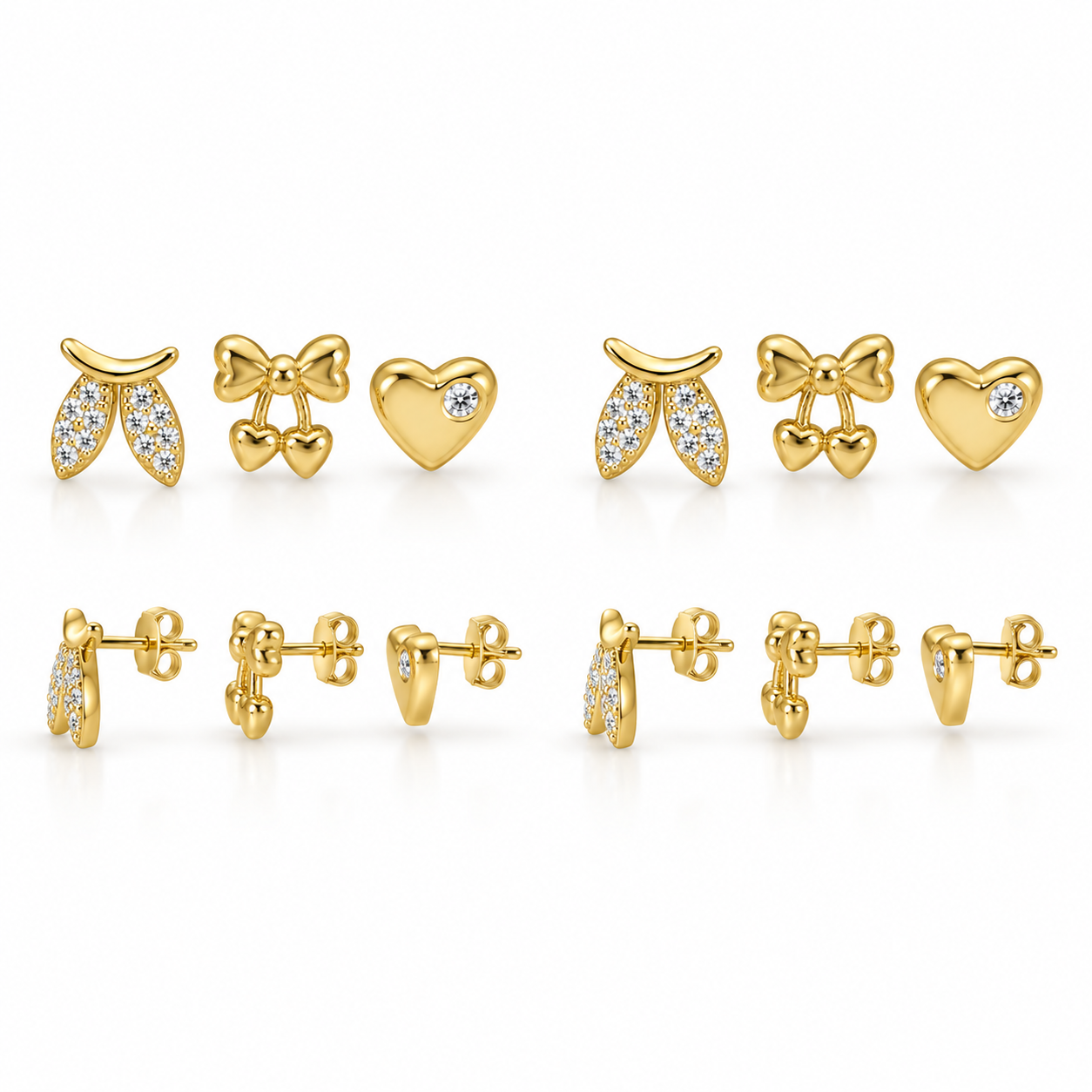 Bow, Heart & Sparkle Stud Earrings