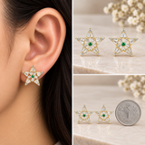 Green Gemstone Star Stud Earrings