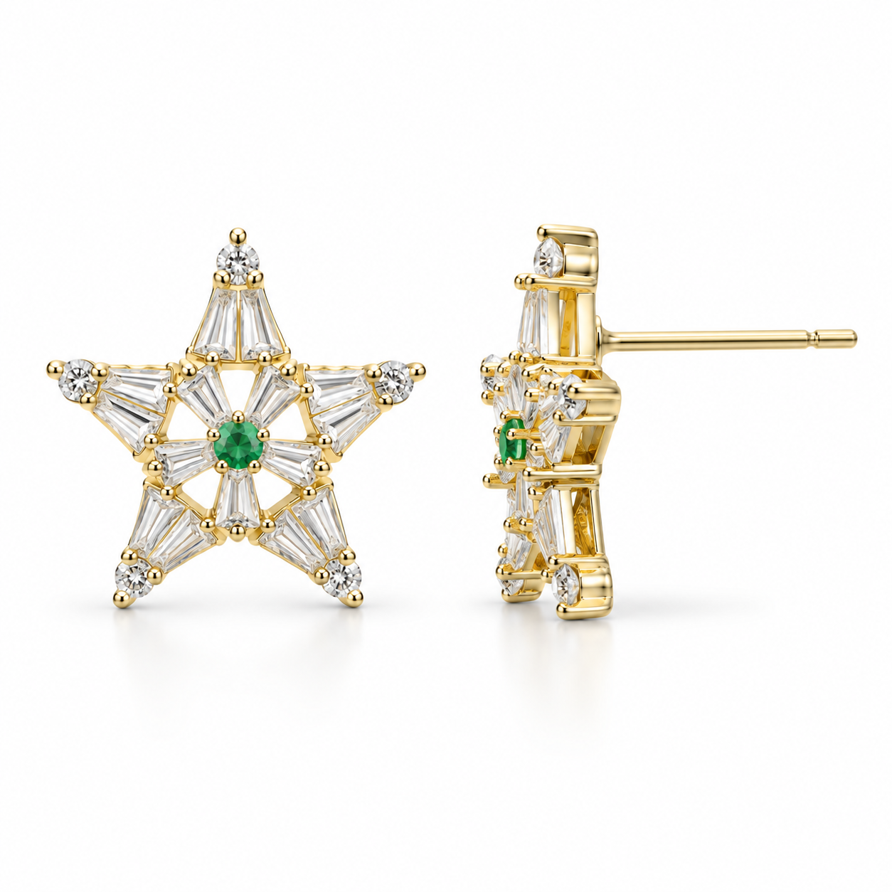 Green Gemstone Star Stud Earrings