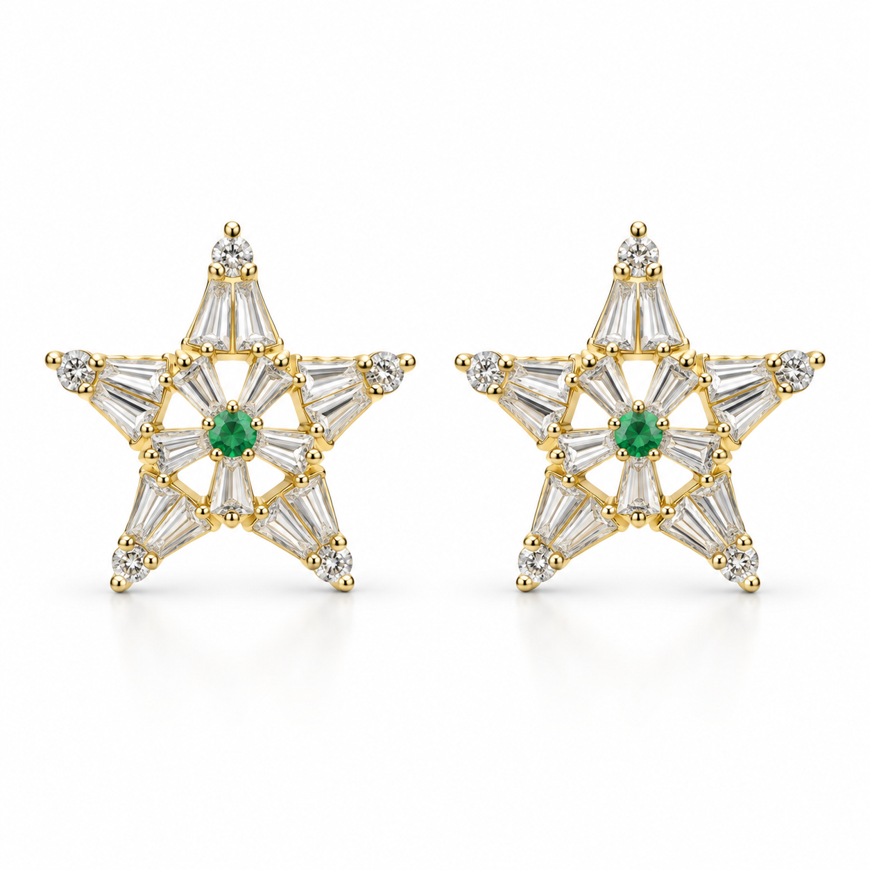 Green Gemstone Star Stud Earrings