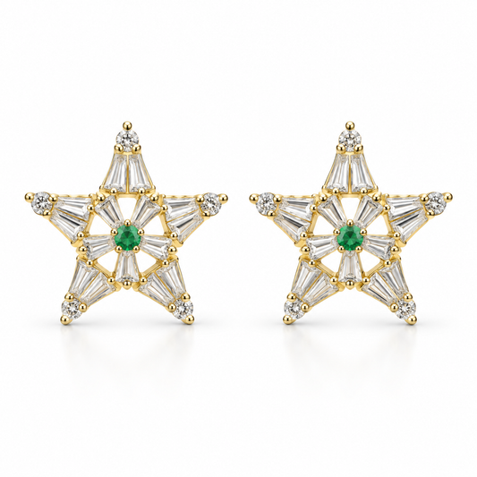 Green Gemstone Star Stud Earrings