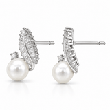 VPearl & Sparkling Leaf Stud Earrings